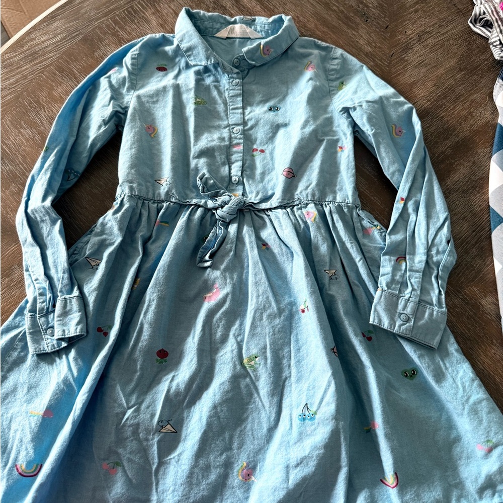 Girls H&M playtime Print Toys Food Animals Blue Dress 7/8 - Picture 2 of 5